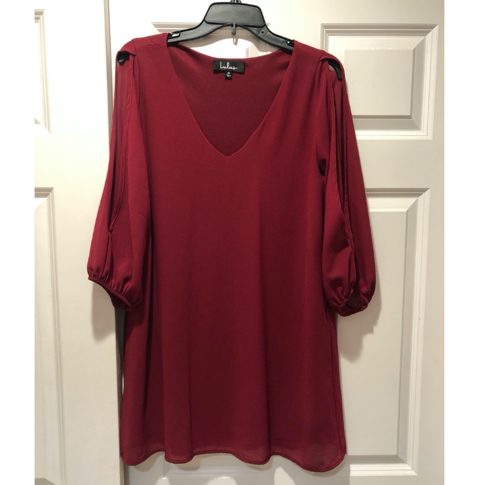 Lulu's Shifting Dears Maroon Long Sleeve Dress